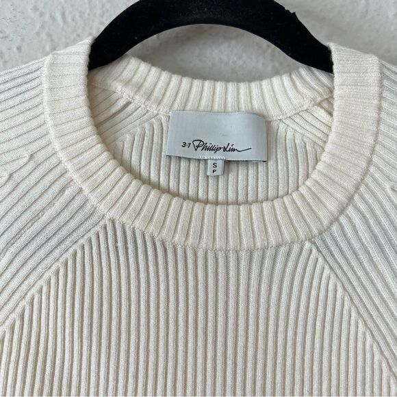 3.1 Phillip Lim Ribbed Sweater With Waist Tie Antique White Beige Size Small - Picture 8 of 13